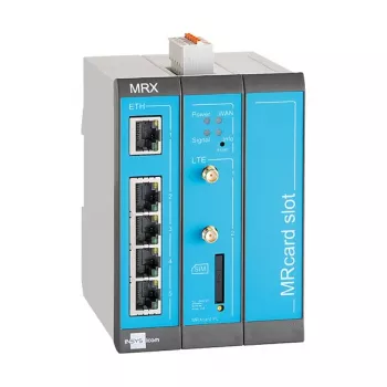 Router 4G INSYS icom MRX3 LTE com Fast Ethernet, encaminhamento BGP/OSPF/RIP, segurança IPSec/SNMP/SSH