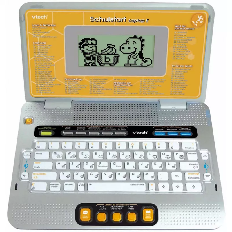 Portátil de aprendizagem VTech Laptop E para crianças com capa protetora (amarelo/cinzento)