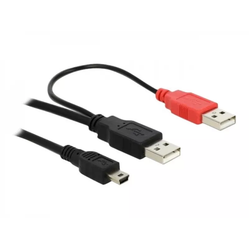 Cabo USB DeLOCK 2x ficha USB2.0-A / USB mini 5 pinos 1 m preto