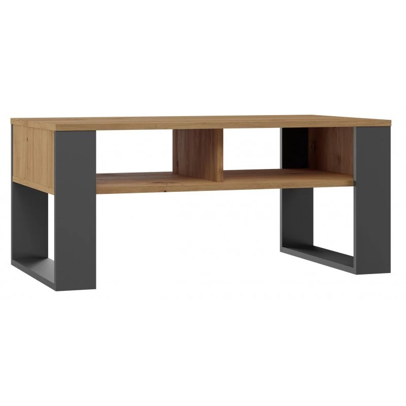 Mesa de centro top e shop Modern 90×58×50 cm, estrutura antracite, prateleiras em carvalho Artisan mate