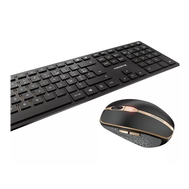 Teclado CHERRY DW 9100 fino com rato incluído universal RF sem fios + Bluetooth AZERTY francês preto