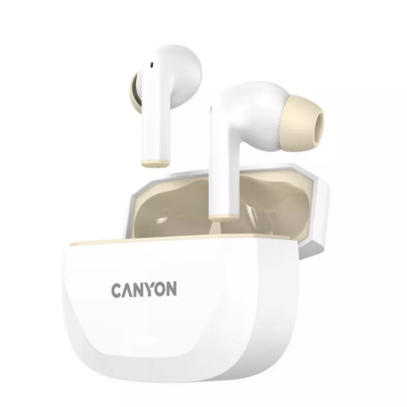 Auscultadores CANYON HEXAGON 7 TWS ANC+ENC carregamento sem fios Branco Bege