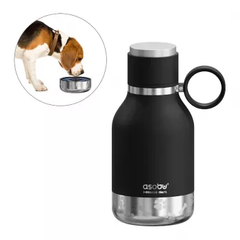 Asobu - Dog Bowl - garrafa de aço inoxidável com tigela para cães 1 litro preto