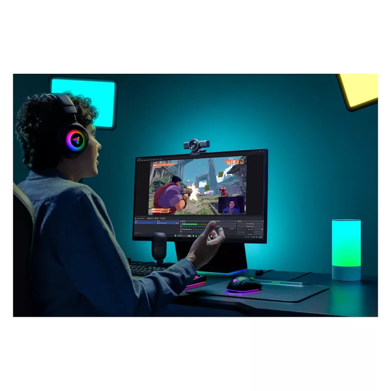 Webcam Razer Kiyo V2 X, 1440p @ 60 FPS, focagem automática, grande angular - preto