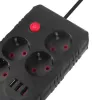 Extensão elétrica MACLEAN MCE393 B — 4 tomadas, 3×USB, 110–240 V, 2500 W, cabo de 3 m, preto