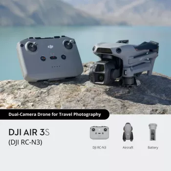 Quadricóptero DJI Air 3s RC-N3 — câmara de 50 MP, 4K 3840×2160, 4 rotores, máx. 27 m/s, alcance de 32.000 m, bateria de 4276 mAh, cinzento