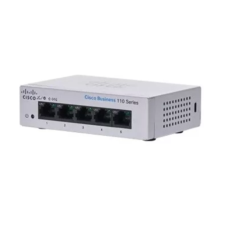 Switch Ethernet Gigabit não gerido L2 Cisco CBS110 — 5x RJ-45 10/100/1000, 1U, 12V DC, 2048 MAC, 10 Gbit/s