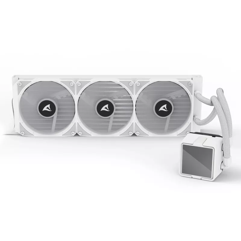 Refrigerador líquido CPU All-in-One Sharkoon S100 ARGB branco – radiador de 360 mm, efeito espelho infinito