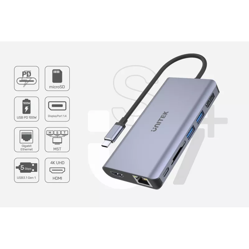 Hub UNITEK uHUB S7 USB 3.2 Gen 1 Type-C cinzento