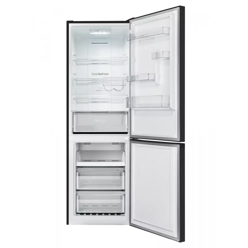 Amica FK3506D.2F(E) combinado, congelador em baixo, 226 l frigorífico + 96 l congelador, Total No Frost, classe energética E, preto