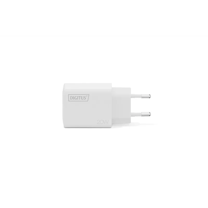 Carregador USB de parede DIGITUS 20W, 1x USB-C, 1x USB-A, entrada 100–240V, branco