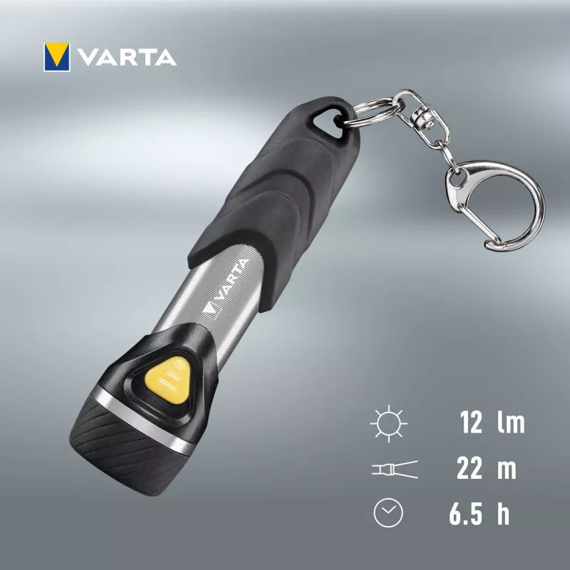 Varta Day Light Key Chain Light - Luz de chaveiro - alumínio - preto - ABS sintético - alumínio - borracha - LED - 1 lâmpada - 12 lm