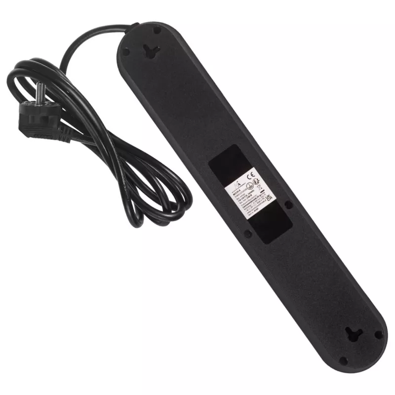Extensão elétrica MACLEAN MCE395 B — 5 tomadas, 3×USB, 110–240V AC, 2,1A USB, 2500W, cabo de 1,5 m, preto
