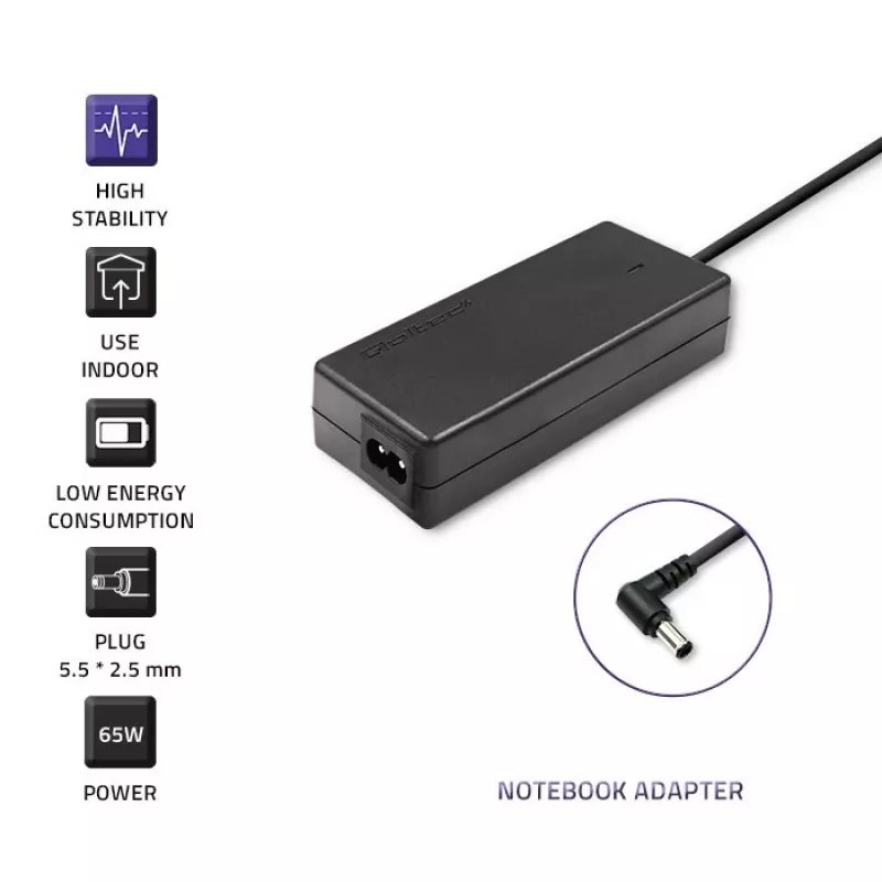 Fonte de alimentação para portátil Qoltec Toshiba 65W 3,42A 19V 5,5x2,5 50073.65W