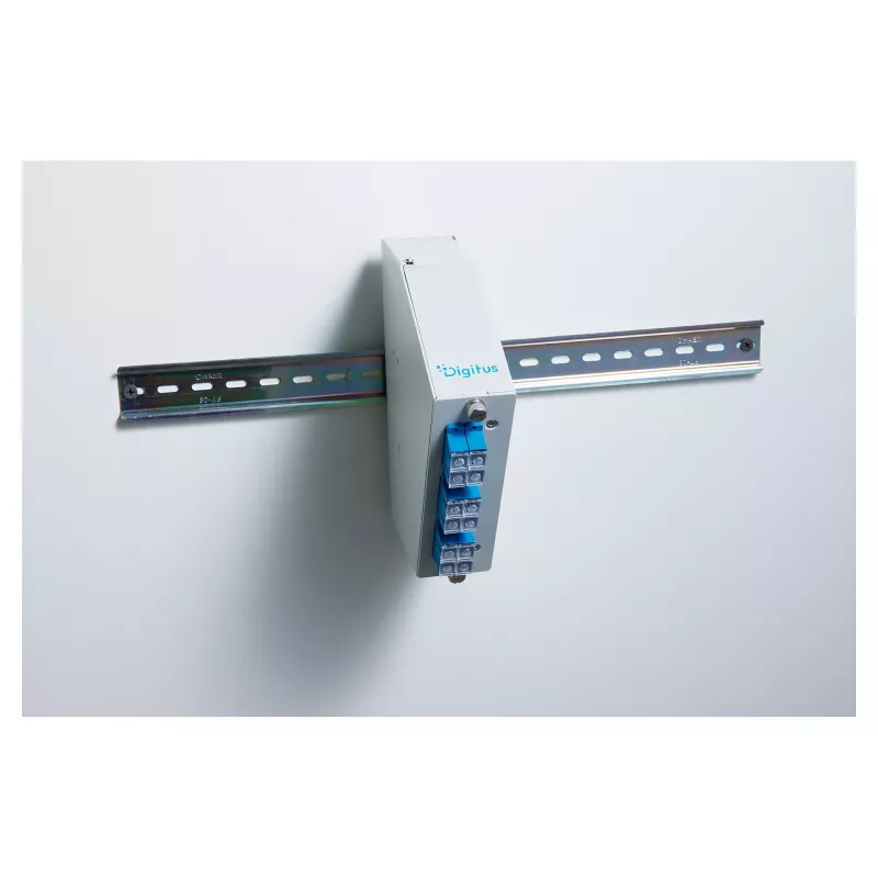 Distribuidor de fibra ótica para calha DIN DIGITUS DN-96893 — angular, 6 SC DX / LC Quad, alumínio, cinzento