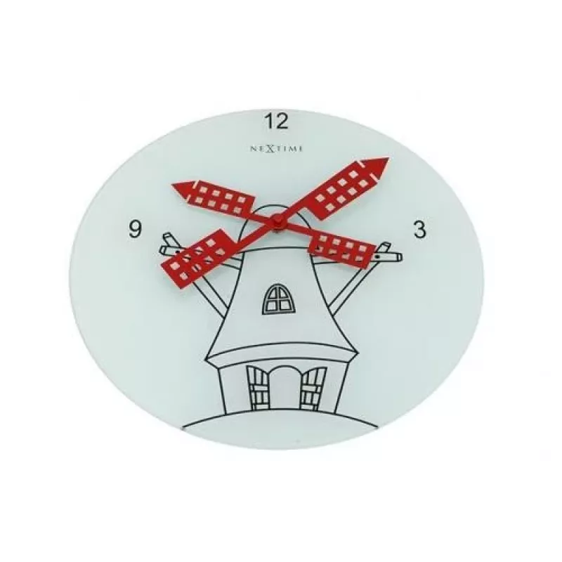 Relógio de parede NeXtime 8807 Windmil, Ø30 cm, branco/preto/vermelho