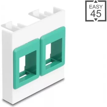 Moldura de módulo para montagem em parede 45x45 mm DELOCK Easy 2x suportes Keystone branco/verde