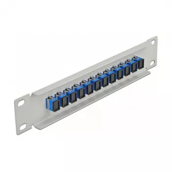 Patch panel de fibra ótica DeLOCK 10 polegadas 12 portas SC Simplex azul 1HE cinzento