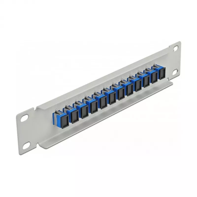 Patch panel de fibra ótica DeLOCK 10 polegadas 12 portas SC Simplex azul 1HE cinzento