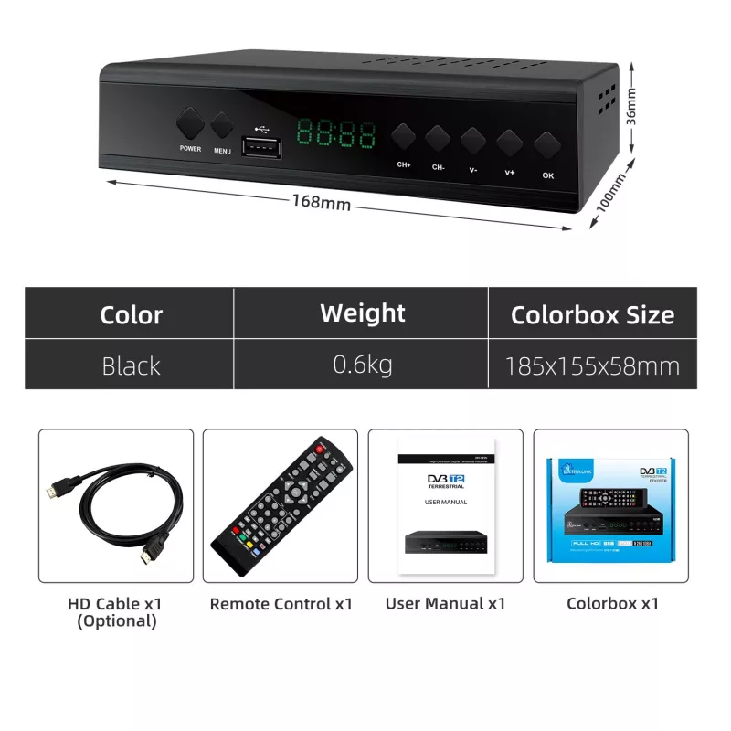 Descodificador de TV digital Extralink Home Tuner DVB-T2 H.265 HEVC FULL HD USB HDMI + telecomando