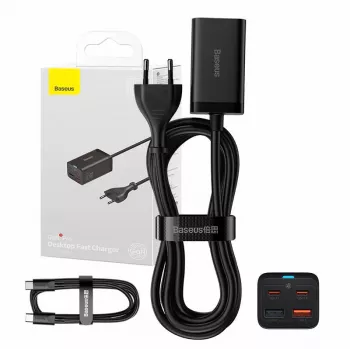 Carregador Baseus GaN3 Pro telemóvel tablet preto AC interior 15V 3A