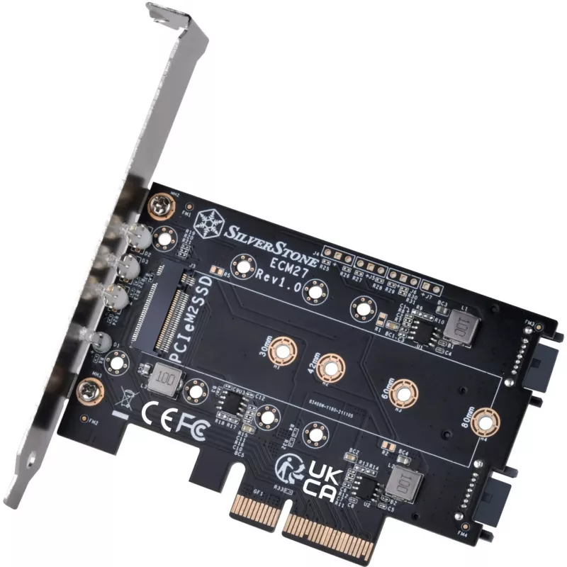 Placa adaptadora Silverstone SST-ECM27 M.2/SATA, PCIe 4.0, 1x M-Key, 2x SATA 6G - Low Profile