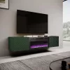 Móvel de TV com lareira elétrica Cama Meble ONDA 180,5×40×58,0 cm, aglomerado, verde, de pé ou para montagem na parede
