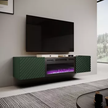 Móvel de TV com lareira elétrica Cama Meble ONDA 180,5×40×58,0 cm, aglomerado, verde, de pé ou para montagem na parede