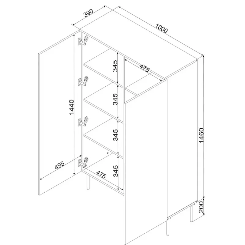 Armário de arrumação Cama Meble PALAZZO BIS 100x39x166 preto mate, de chão encostado à parede