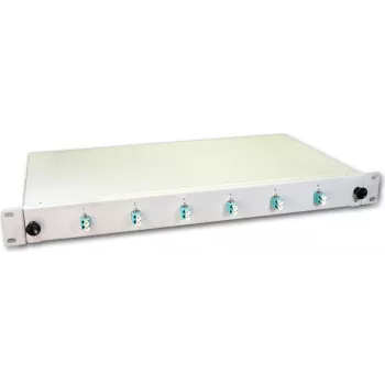 Caixa de fusão de fibra ótica Lightwin, 12 fibras, 6x DLC multimodo, 50/125µm OM3 caixas de fusão com pigtails (SPBOX 12G50 OM3 DLC)