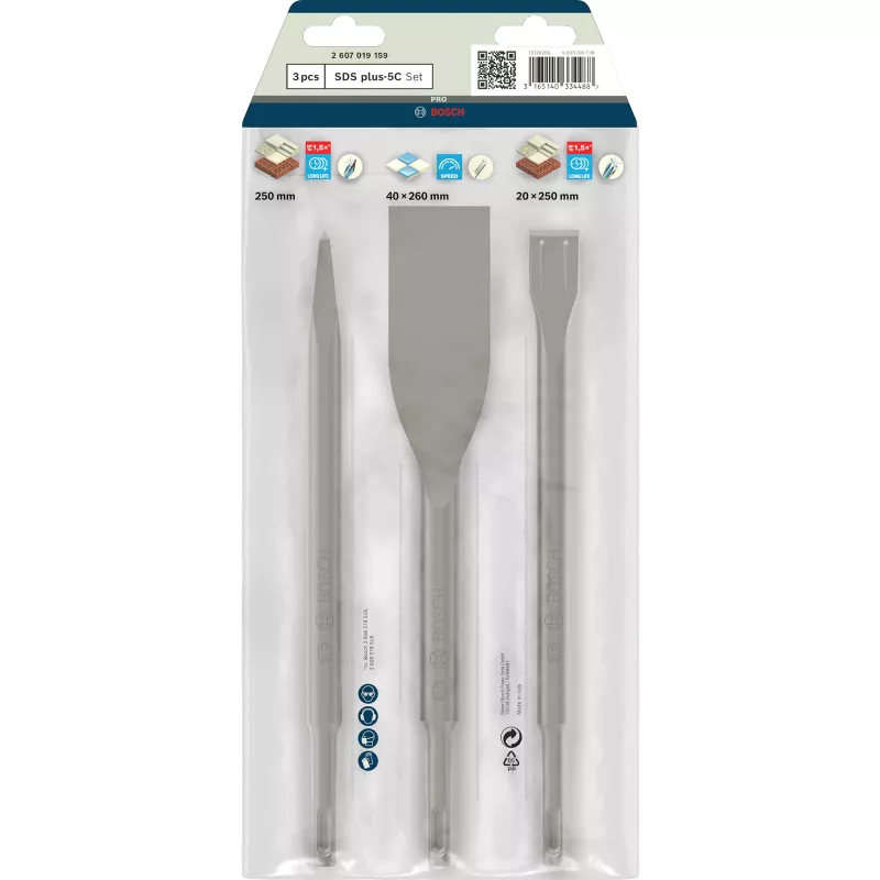 Bosch SDS-plus-5C conjunto de escopros, 3 peças
