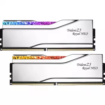 DIMM 64 GB DDR5-6000 (2x 32 GB) Dual-Kit, memória RAM prateada, F5-6000J2636H32GX2-TR5NS, Trident Z5 Royal Neo, AMD EXPO