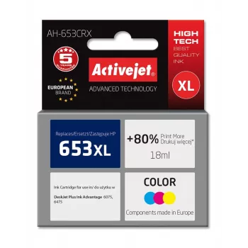 Tinta Activejet AH-653CRX (substituto do HP 652 F6V24AE; Premium; 320 páginas; cor)