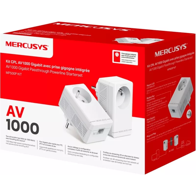 MERCUSYS MP500P KIT - Kit inicial Powerline AV1000 Gigabit Passthrough com tomada