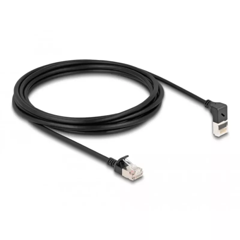 Cabo de rede DeLOCK RJ45 Cat.6A S/FTP fino 90° 3 m preto
