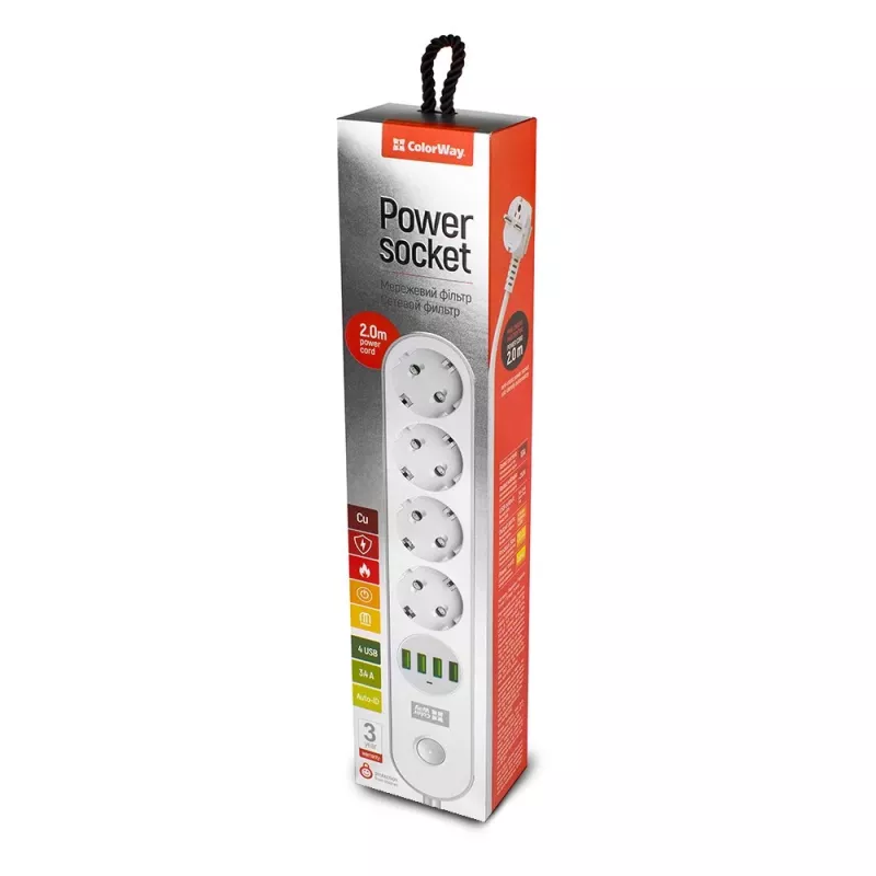 Extensão de energia Colorway CW-CHE44W 2m 4 tomadas AC interior branco