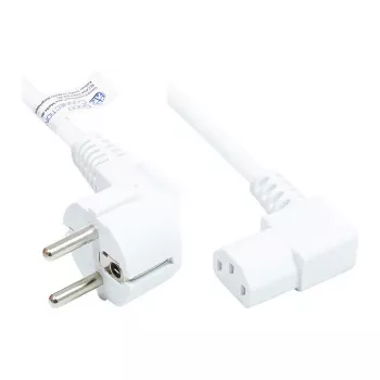 Cabo de alimentação ficha de contacto de proteção tipo E+F (CEE 7/7, angular) para C13 (angular à direita), branco, 0,75 mm², 1,8 m, Good Connections® (P0131-W018)