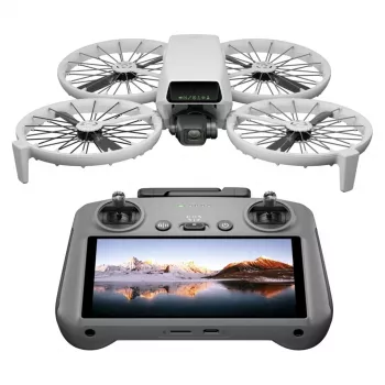 Drone DJI Flip 4 com câmara de 48 MP, 4K (3840x2160), bateria 3110 mAh, 16 m/s, alcance 14.000 m, 4 rotores, 0,249 kg, preto/branco