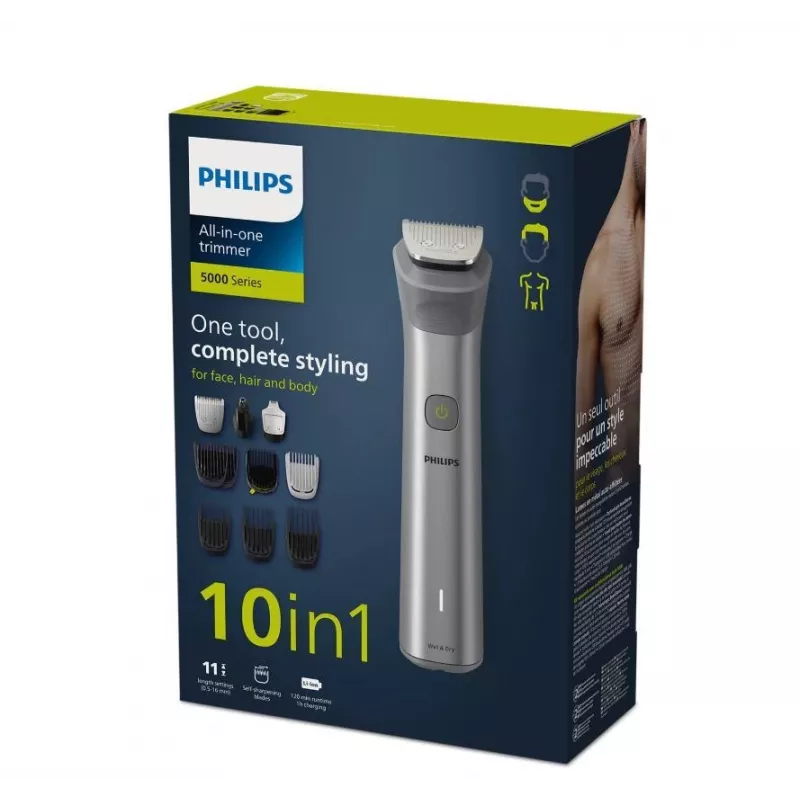 Aparador multiusos Philips MG5920/15 Série 5000, aço inoxidável, 0,5 mm, 1,6 cm, 1 mm, barba, orelhas, nariz, bateria