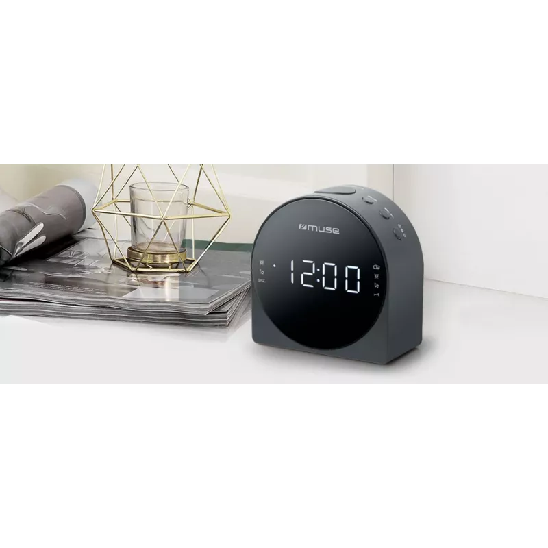 Rádio-despertador Muse M-185 CR — FM/MW, visor LED de 0,9 polegadas, AC 230V com backup por pilha AAA, preto