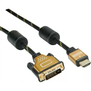 Roline dourado - cabo de vídeo - Dual Link - HDMI / DVI - DVI-D (macho) para HDMI (macho) - 3 m - blindado - preto, dourado - suporte 4K