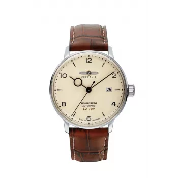 Relógio automático Zeppelin LZ129 Hindenburg 8062-5 — caixa de aço inoxidável, bracelete de couro