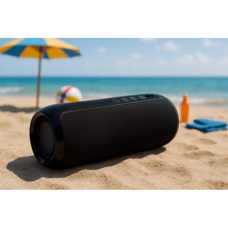 Altifalante estéreo Bluetooth portátil SQUEAK SQ1008 — 14W RMS, Bluetooth 5.3, 1200 mAh, IPX4, FM, LED, AUX, USB