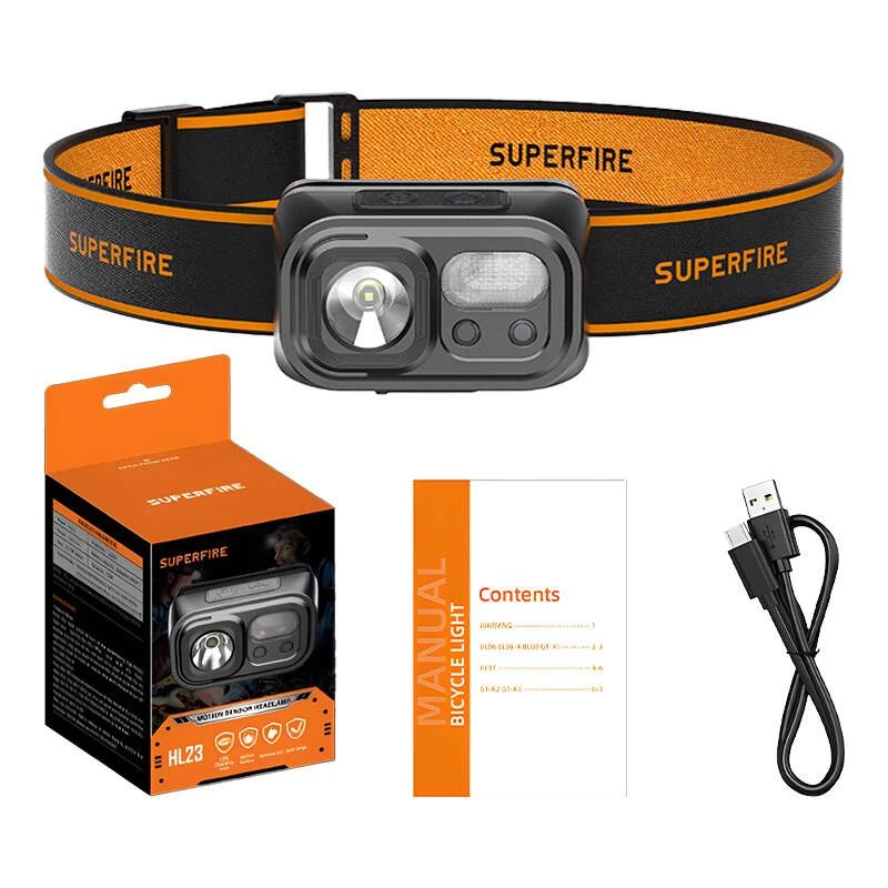 Lanterna de cabeça Superfire HL23 com 220 lm de potência e carregamento USB-C