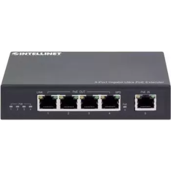 Extensor PoE Ultra Intellinet 4 portas Gigabit, aumenta o alcance PoE até 100 m, orçamento PoE de 90 W, quatro portas PSE com até 30 W de potência de saída, compatível com IEEE 802.3bt/at/af, caixa metálica