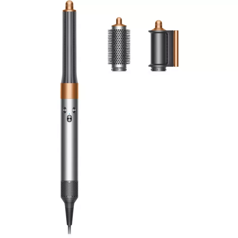 Multistyler Dyson Airwrap Origin Warm Copper Nickel — multistyler, 1300 W, 3 níveis de calor/velocidade, base 360°, cabo de 2,675 m