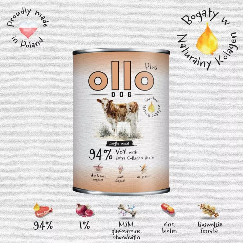Ollo Plus Colagénio Vitela 400g Lata para cães