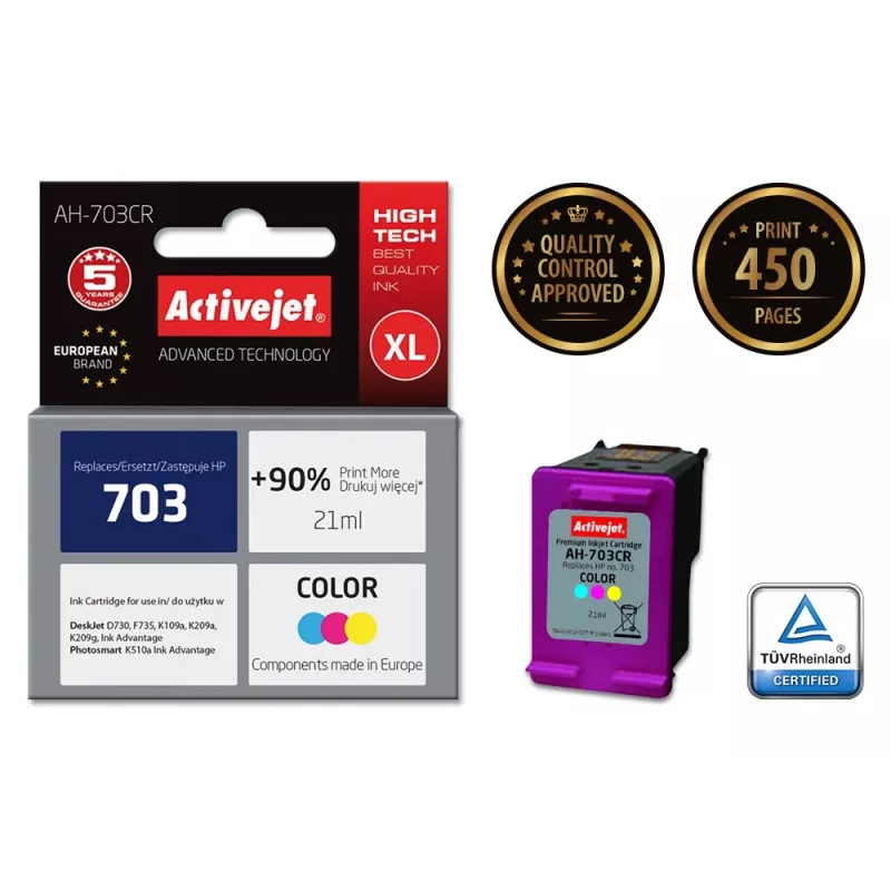 Activejet AH-703CR Tinta, substituto de HP 703 CD888AE, Premium, 21 ml, cor