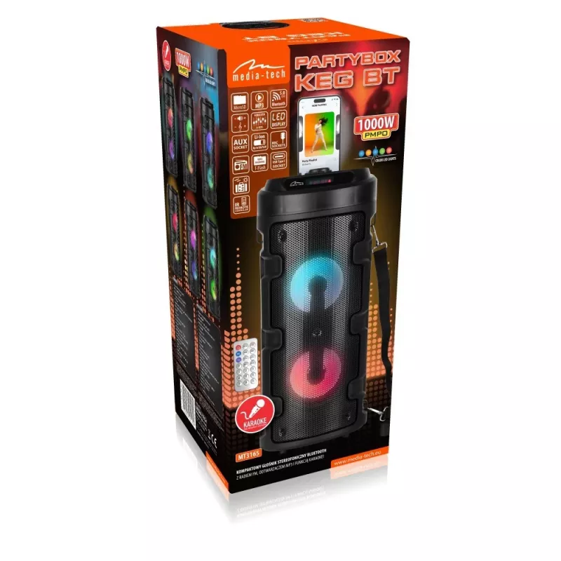Media-tech Partybox Keg Bt - Altifalante Bluetooth estéreo compacto com rádio FM, leitor MP3 MT3165