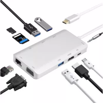Docking station helos 304265 USB 3.1 Type-C com HDMI, VGA, USB e LAN